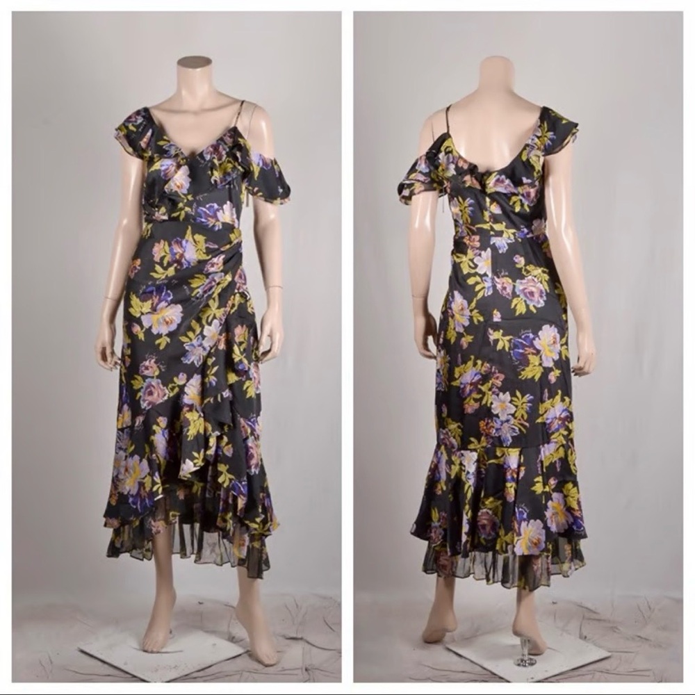 Cinq à Sept One Shoulder Floral Yellow Dress - Picture 2 of 13